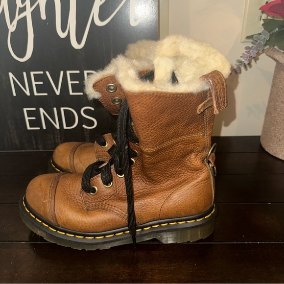 Dr. Martens Fur-Lined Aimilita Grizzly Boots in Tan - Picture 4 of 8